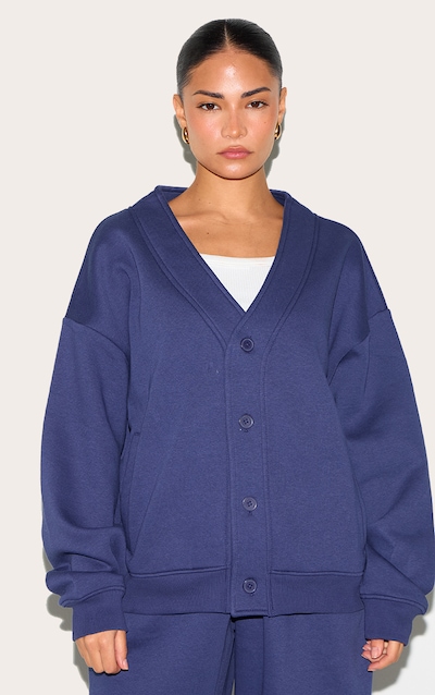 Petite Navy Button Up Side Pocket Sweatshirt