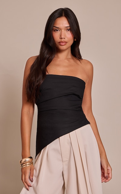 Black Bandeau Asymmetric Ruched Detail Top