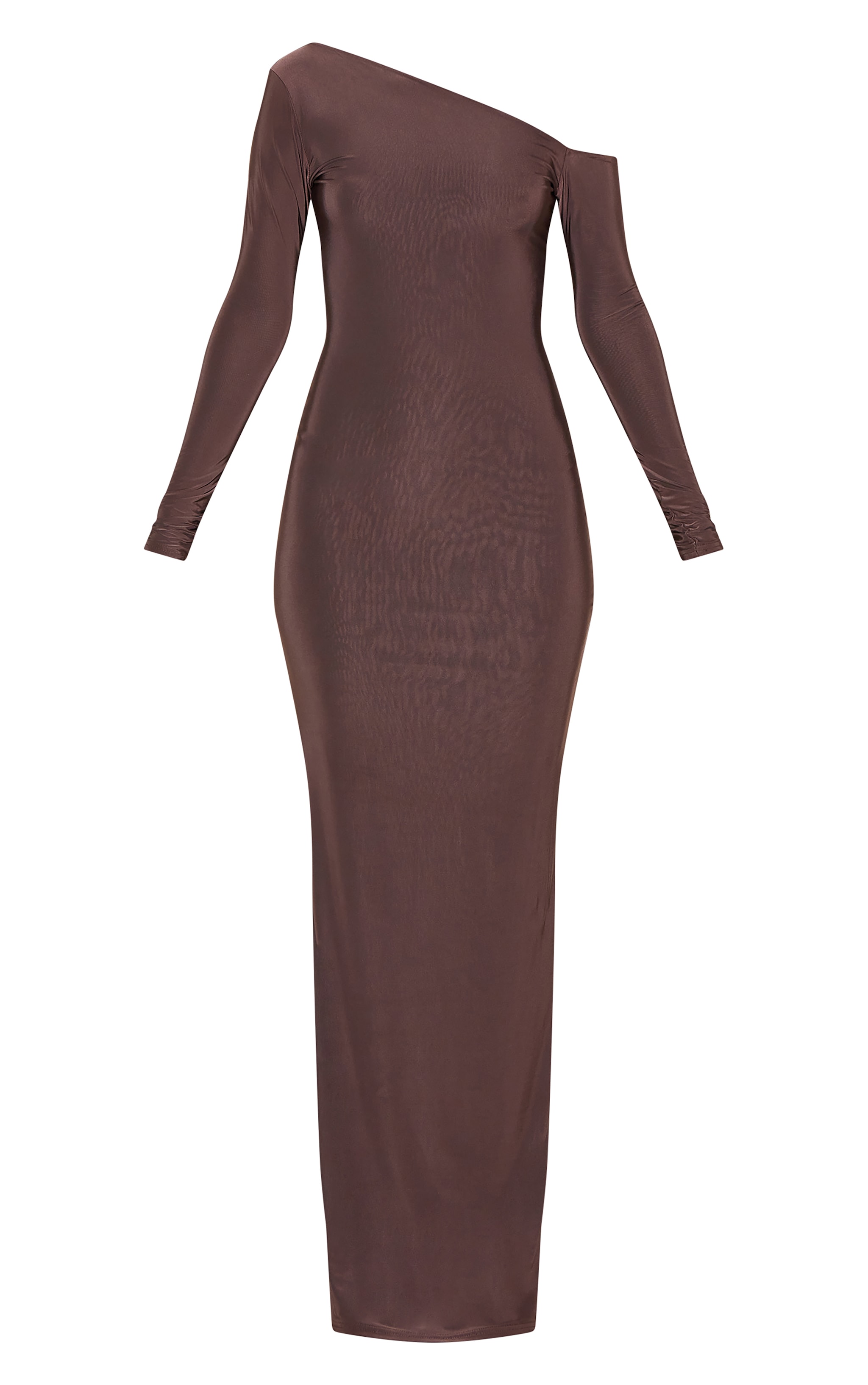 Tall Robe longue moulante doublée chocolat profond à col asymétrique image 5