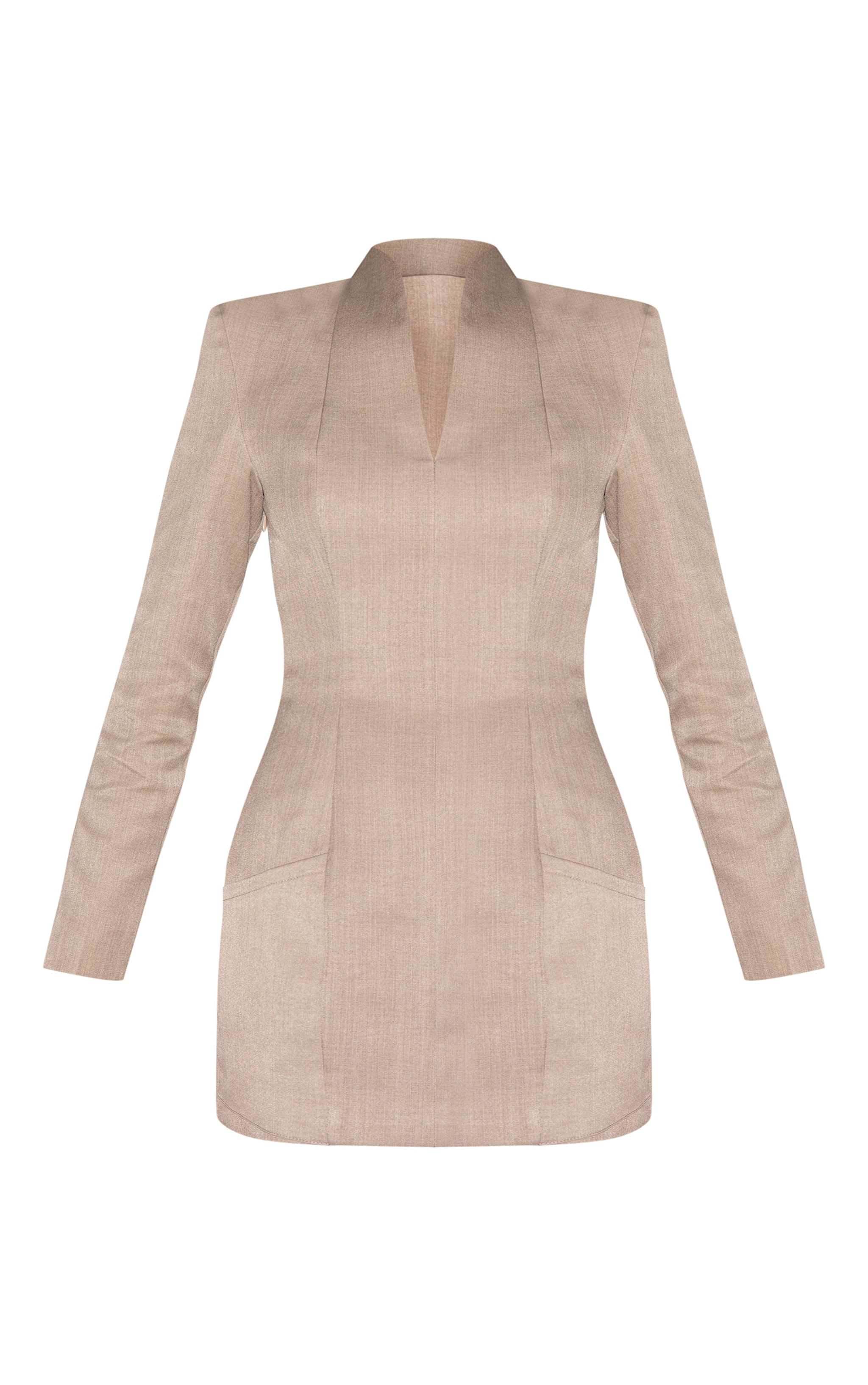 Taupe Woven Collarless Long Sleeve Blazer Dress image 5