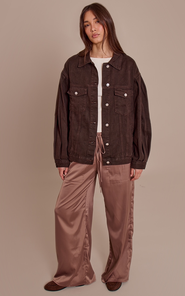 Veste oversize en jean chocolat foncé à manches cocon image 3