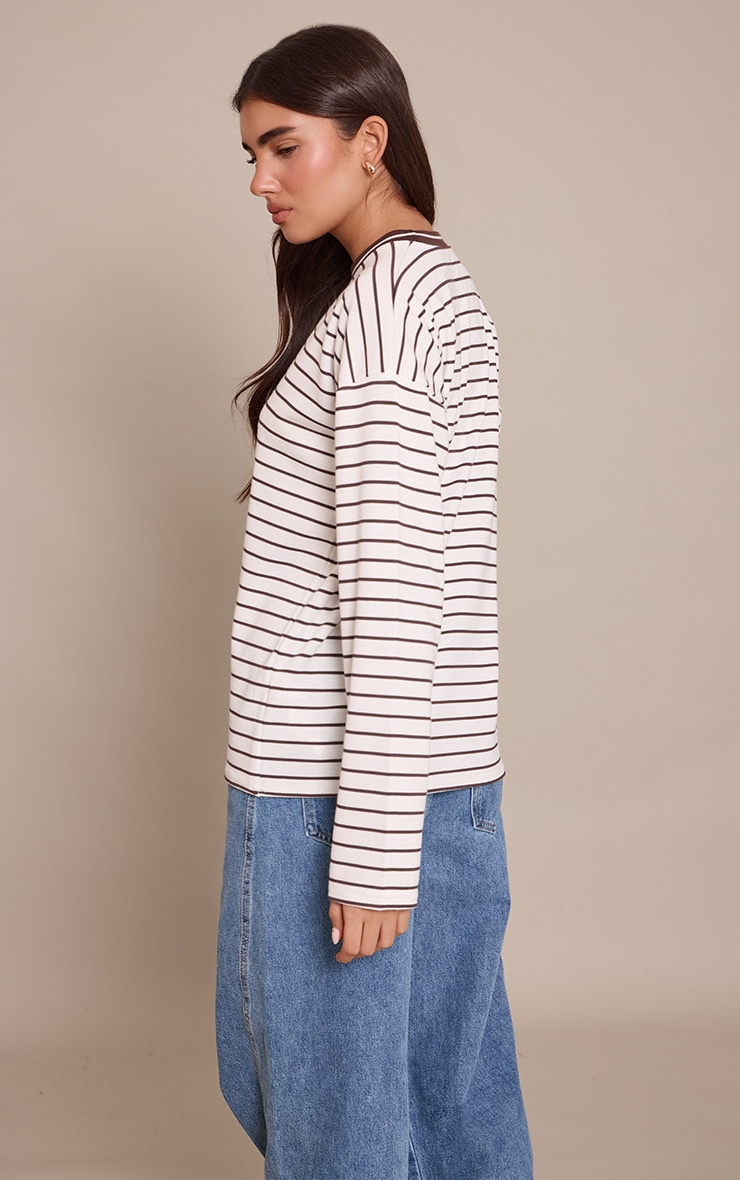 Cream Soft Jersey Striped Oversized T Shirt  image 2