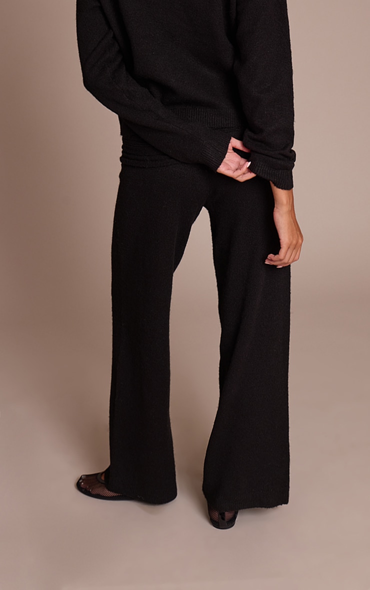 Pantalon en maille tricot douce côtelée noire à taille repliée image 3