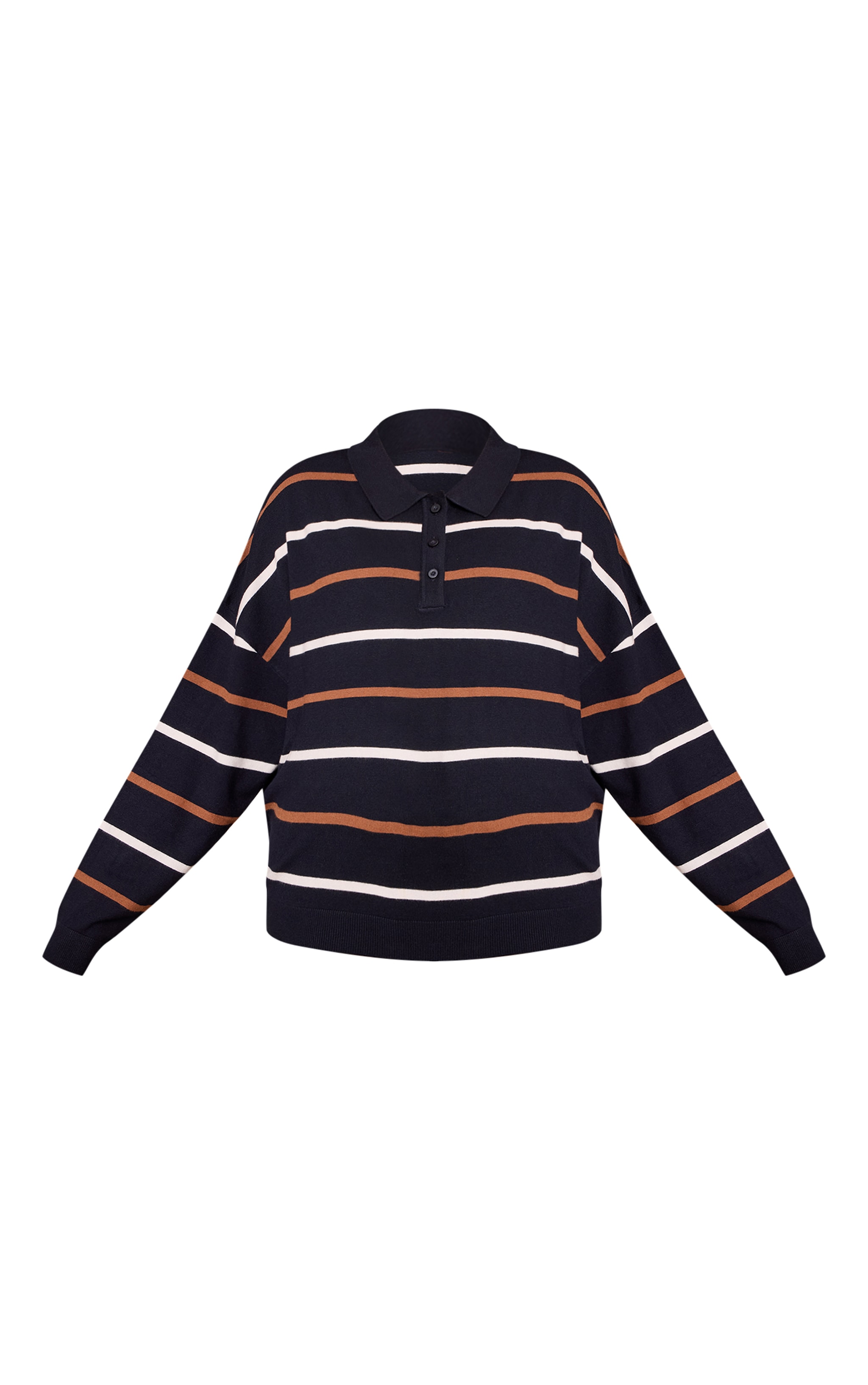 Plus Navy Stripe Polo Knit Long Sleeve Rugby Top image 5