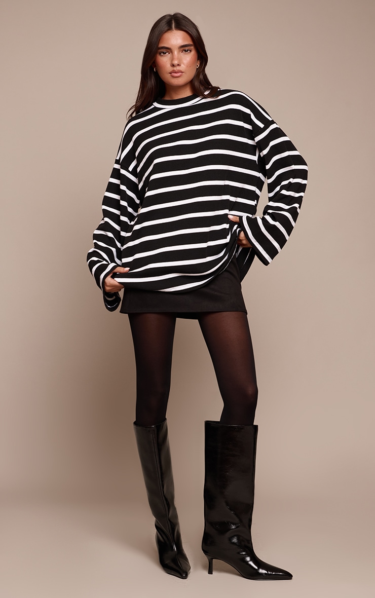 Monochrome Stripe Thick Rib Oversized Slouchy Sweater image 3