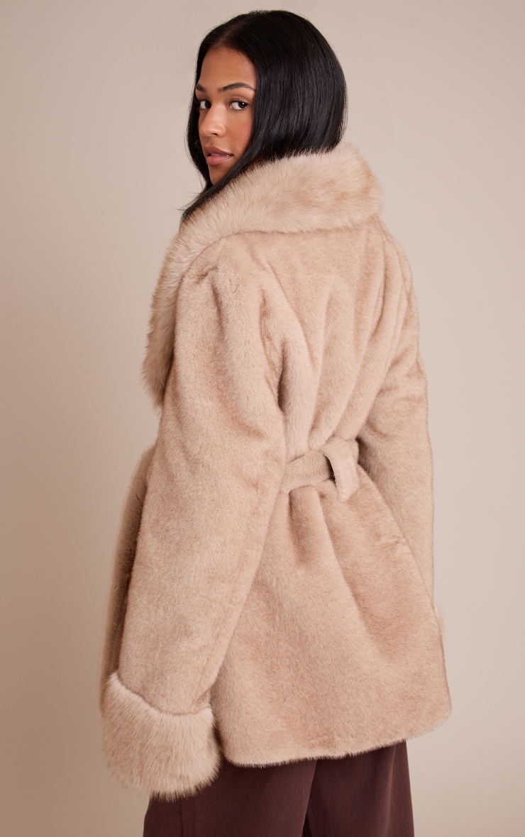 Tall Mushroom Plush Faux Fur Self Tie Coat image 2