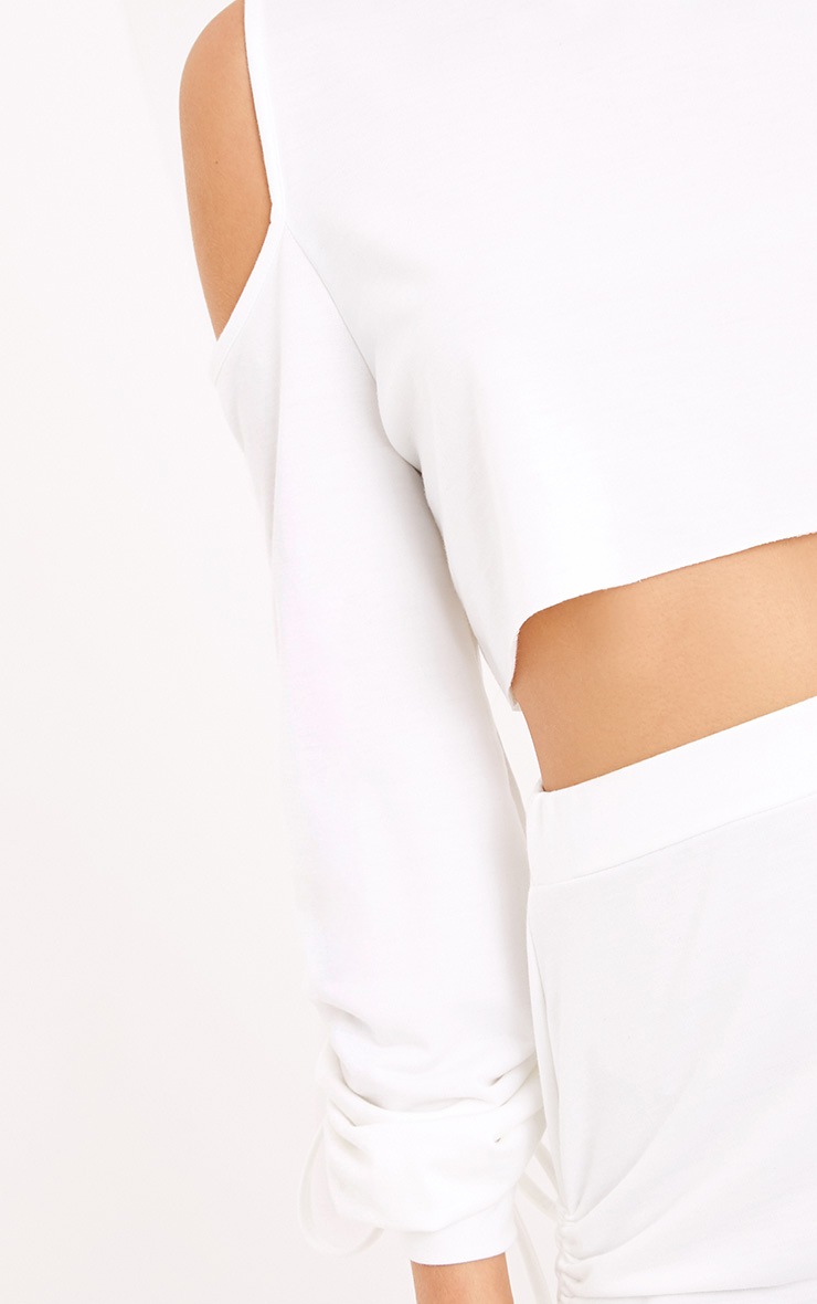 Achala Cream Ruched Cold Shoulder Sweater PrettyLittleThing USA