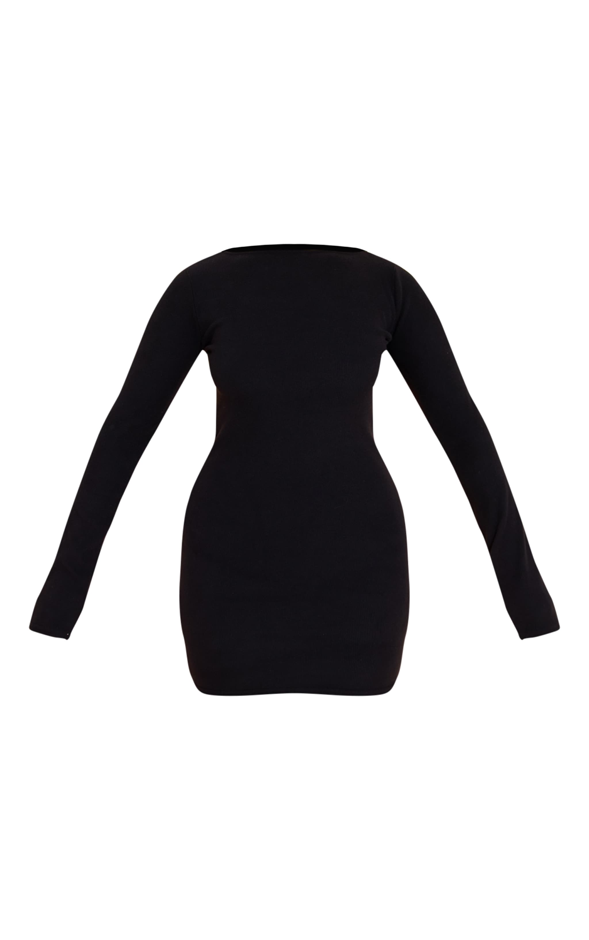 Shape Black Micro Rib Long Sleeve Boat Neck Mini Dress image 5