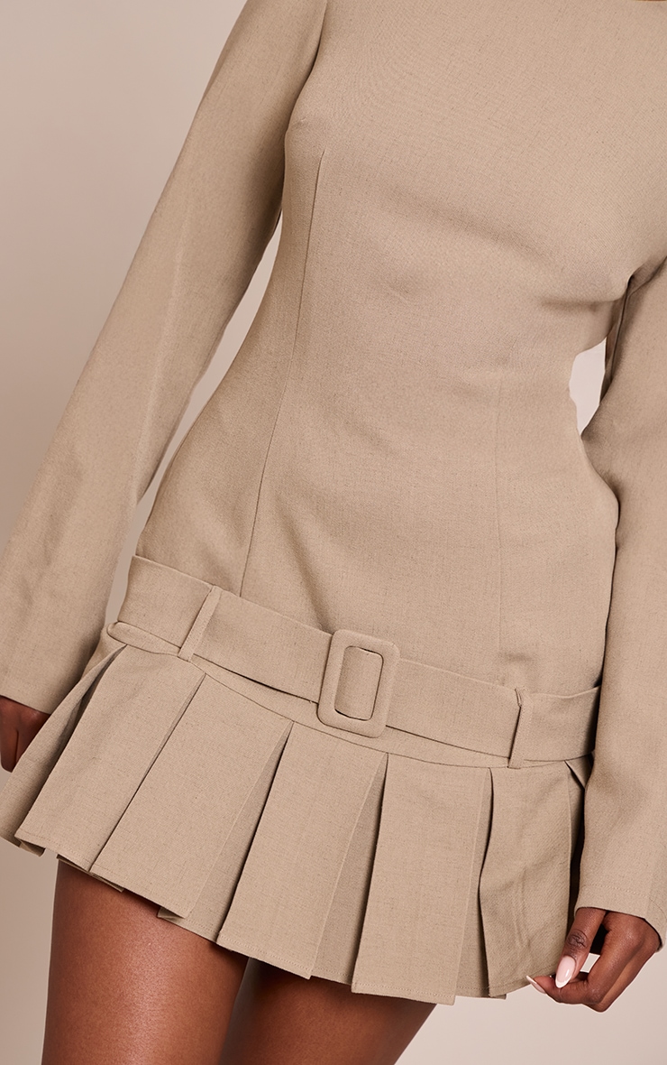 Light Grey Woven Belt Pleated Mini Shift Dress image 4