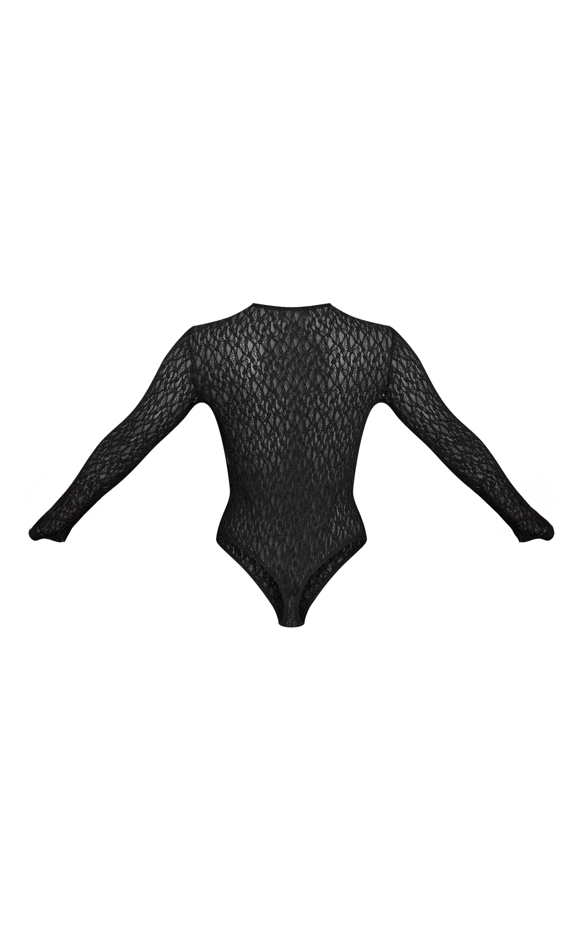 Black Textured Sheer Lace Long Sleeve Bodysuit | Tops | PLT USA