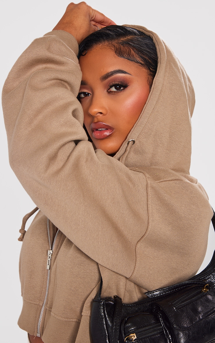 Shape Mocha Zip Front Long Sleeve Cropped Hoodie image 4