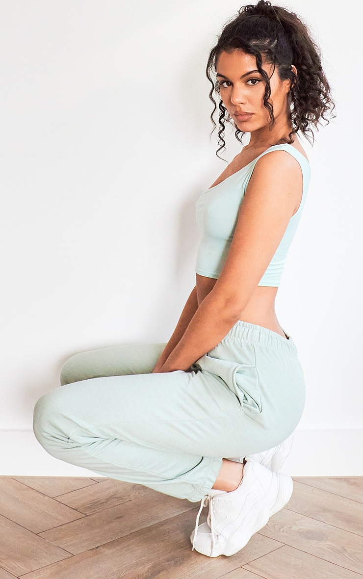 Basic Mint Jersey One Shoulder Crop Top image 3