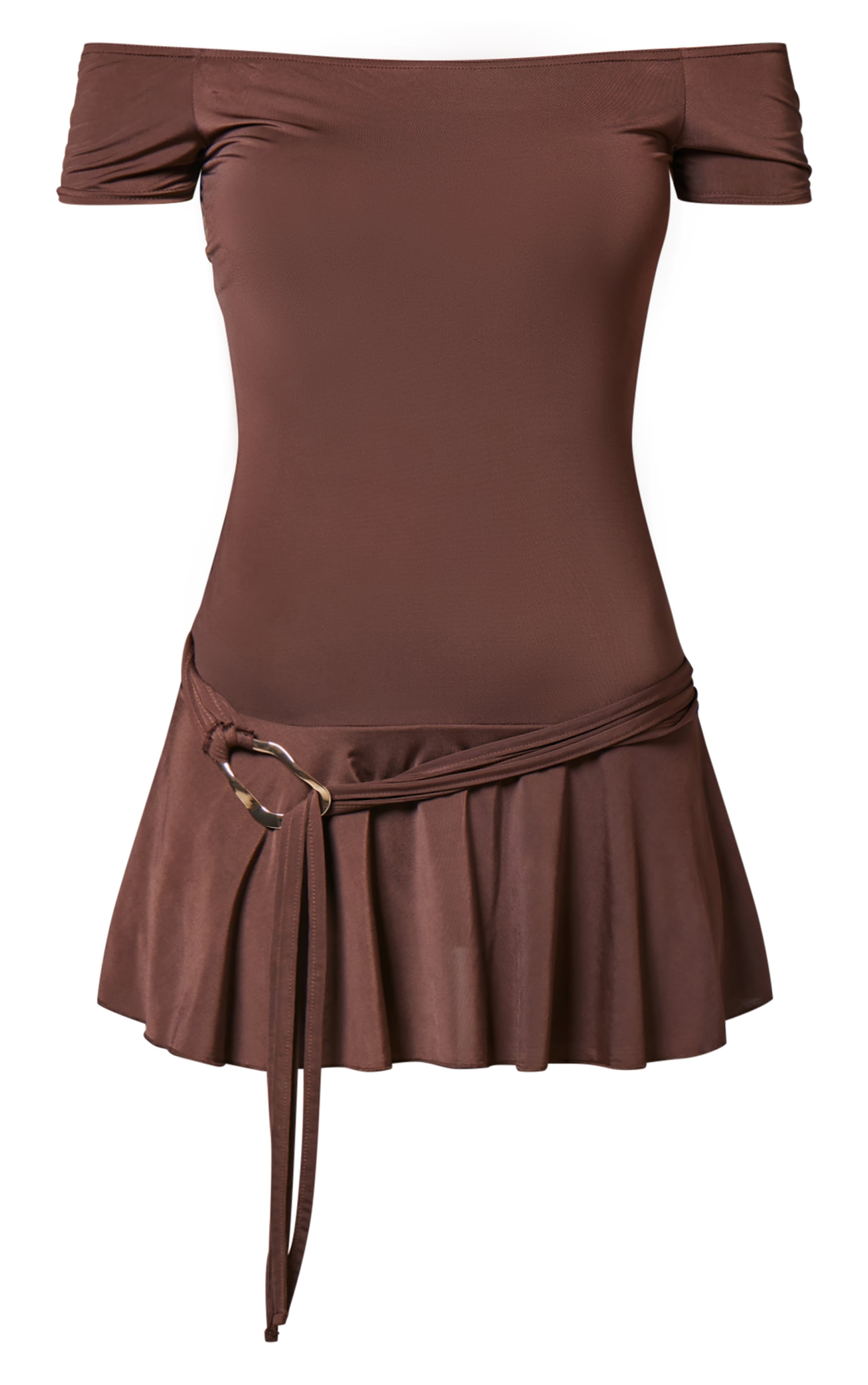 Chocolate Slinky Belt Detail Shift Dress image 5