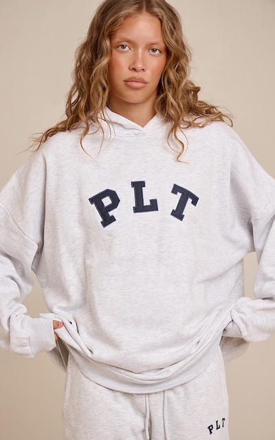 PRETTYLITTLETHING Ash Grey Logo Oversized Hoodie