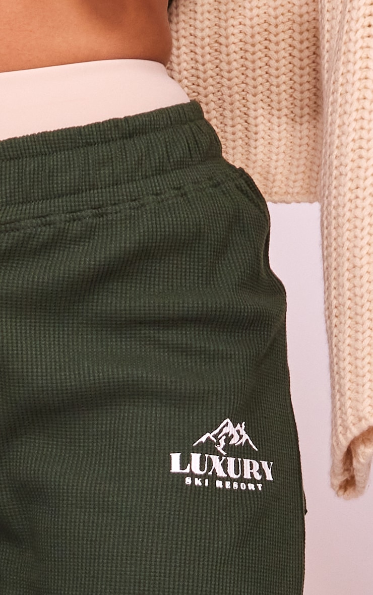 Pine Green Ski Resort Printed Waffle Button Up Wide Leg Sweatpants image 4