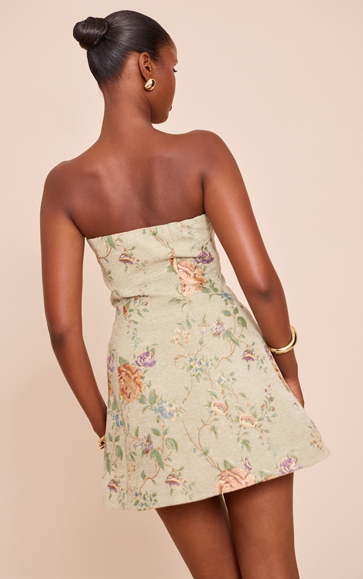 Sage Green Floral Bandeau A Line Shift Dress image 2