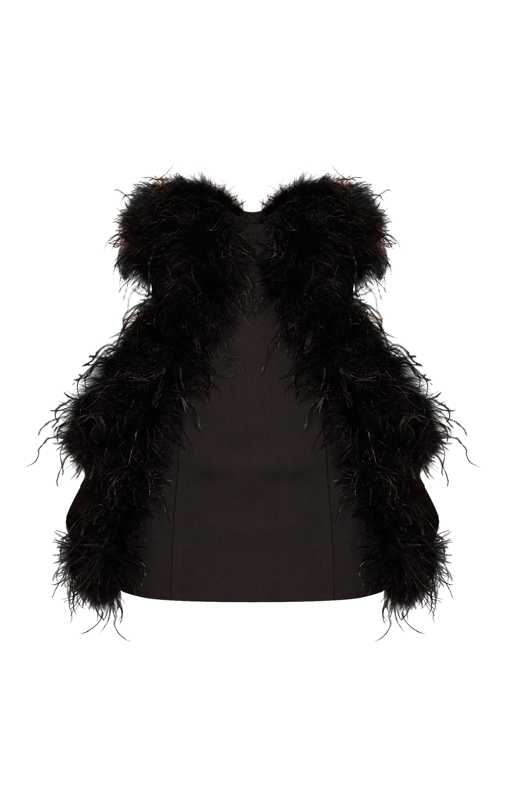 Premium Black Feather Trim Hip Detail Bandeau Bodycon Dress image 5