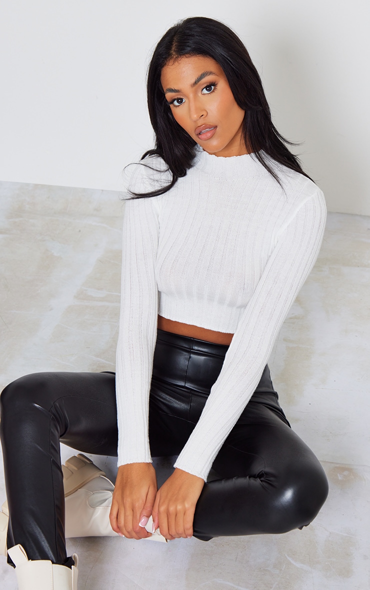 Tall White Knit Long Sleeve Top image 4