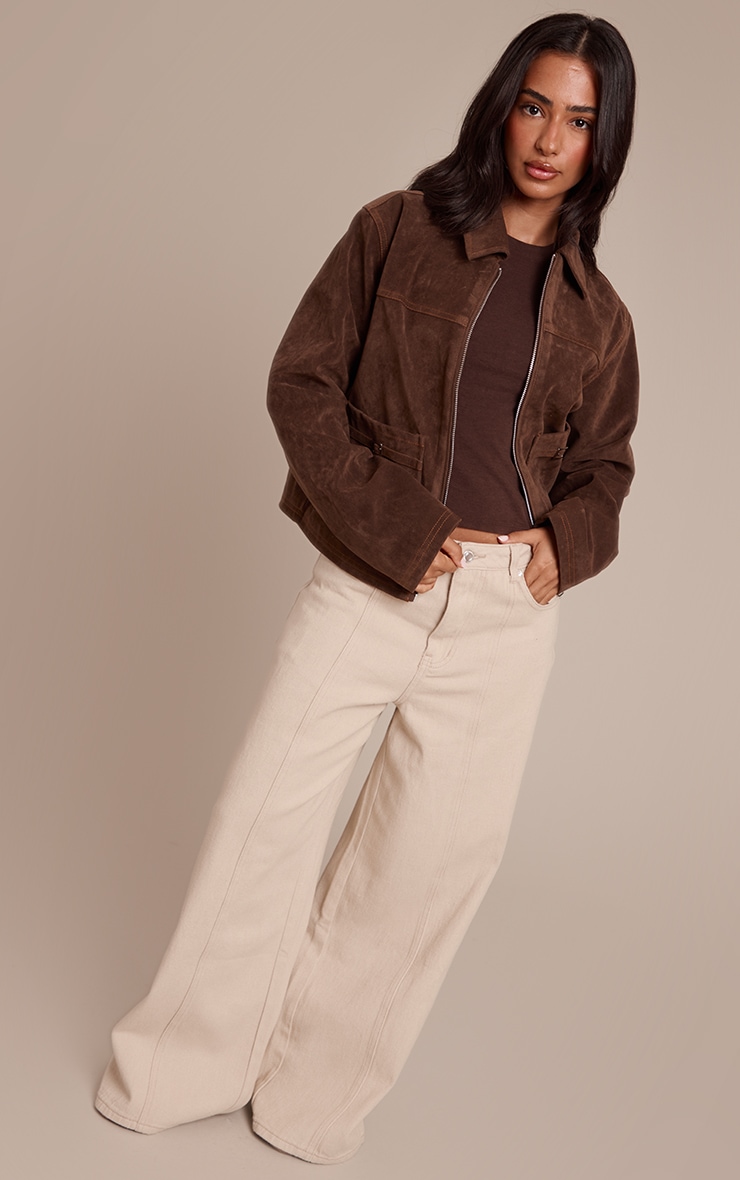 Petite Veste en suédine marron chocolat à poches image 3