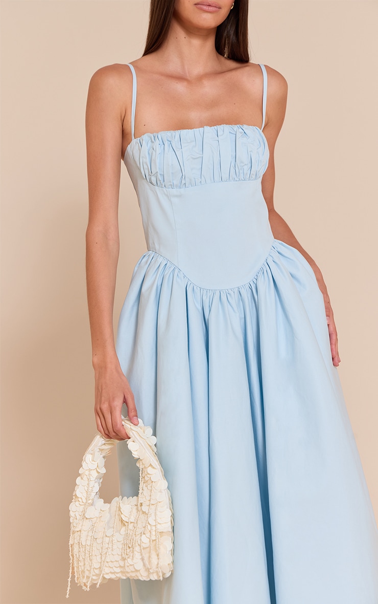 Light Blue Ruched Bust Corset Strappy Midaxi Dress image 4