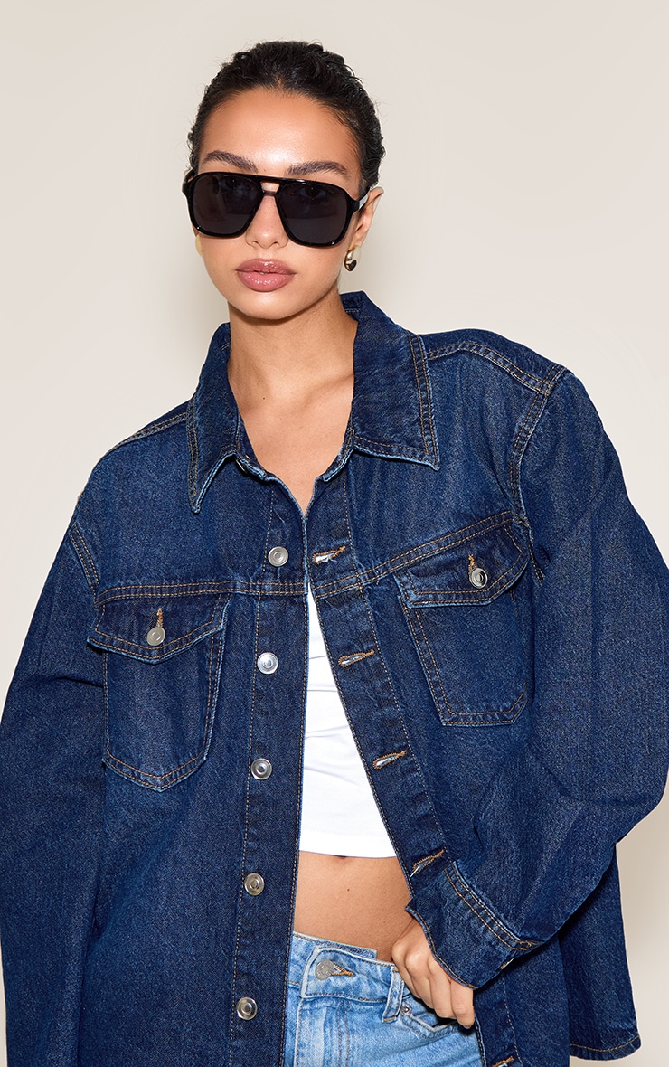Black Angled Acrylic Frame Aviator Sunglasses image 1