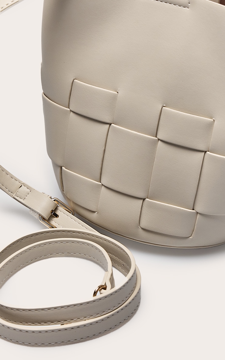 Cream PU Weave Detail Cross Body Bag image 5