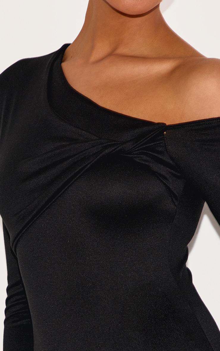 Black Double Contour Twist Detail Long Sleeve Maxi Dress image 4