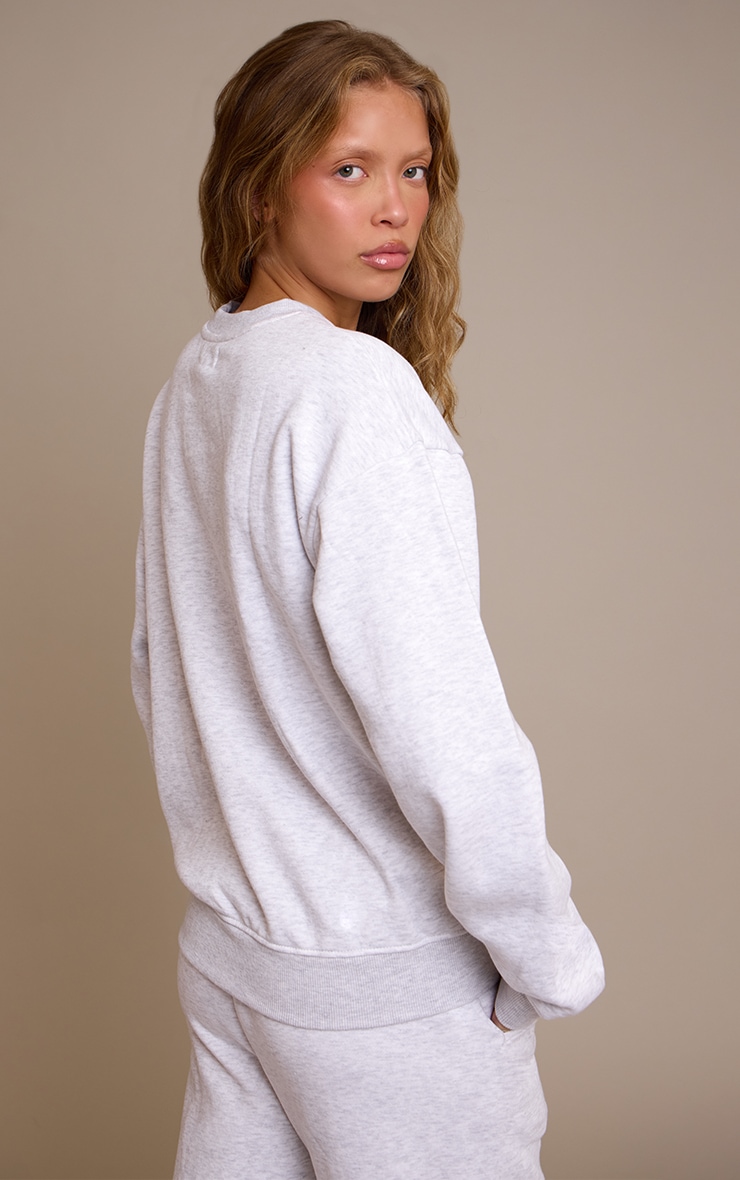 Ash Grey Oversized Boston Usa Embroidered Sweatshirt image 2