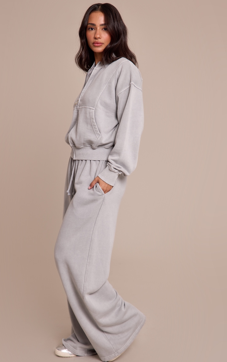 Petite Ash Grey Acid Wash Drawcord Straight Leg Track Pant image 2