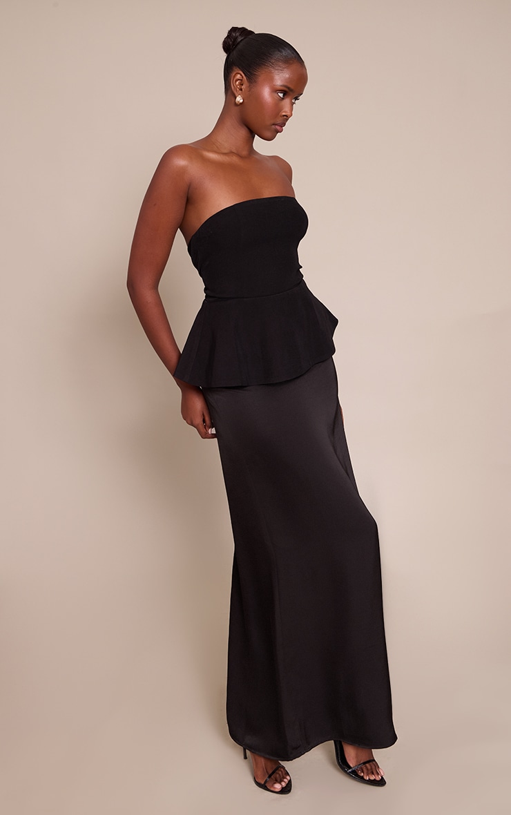 Black Tailored Peplum Hem Maxi Dress image 3