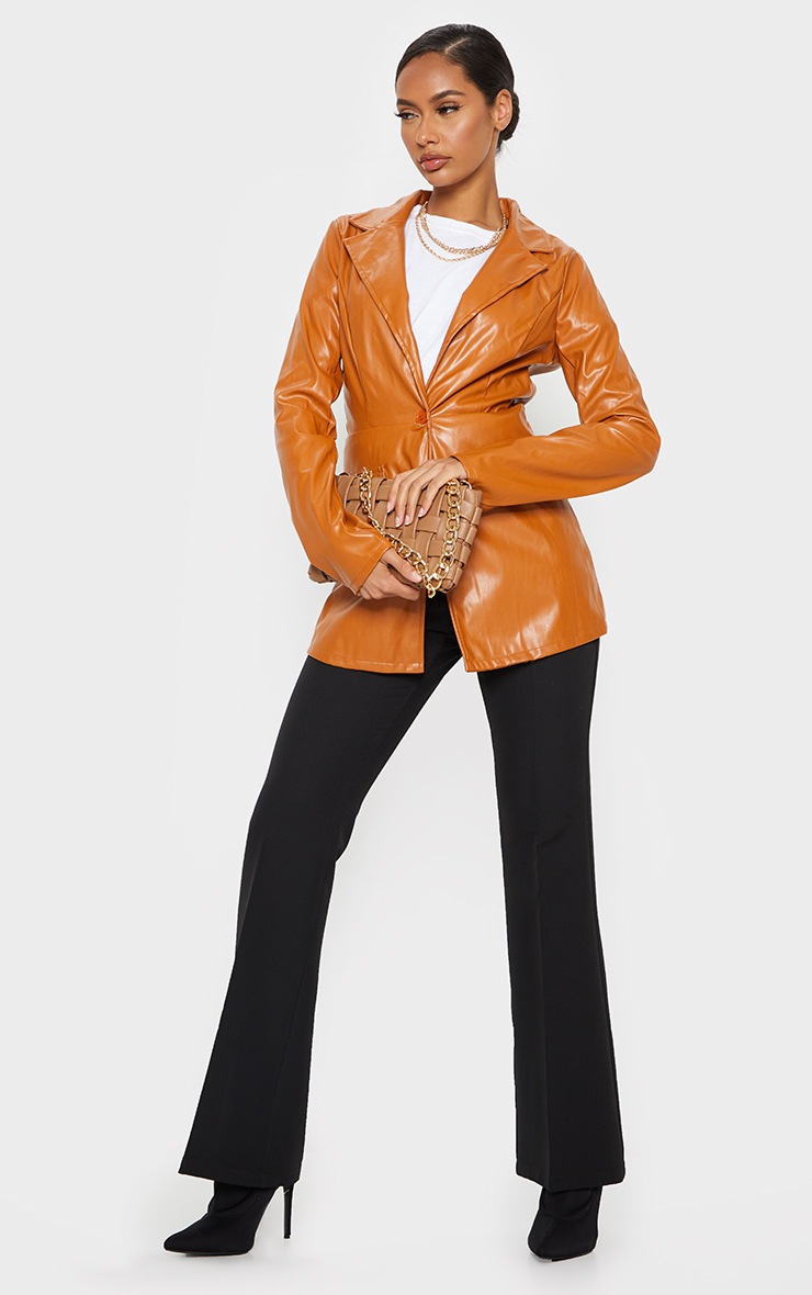 Tan PU Fitted Blazer