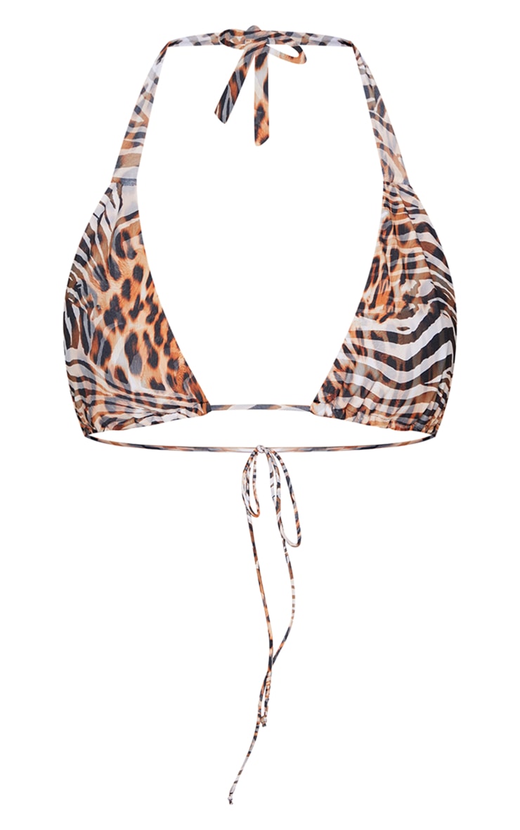 Brown Leopard Print Ruched Triangle Bikini Top image 5