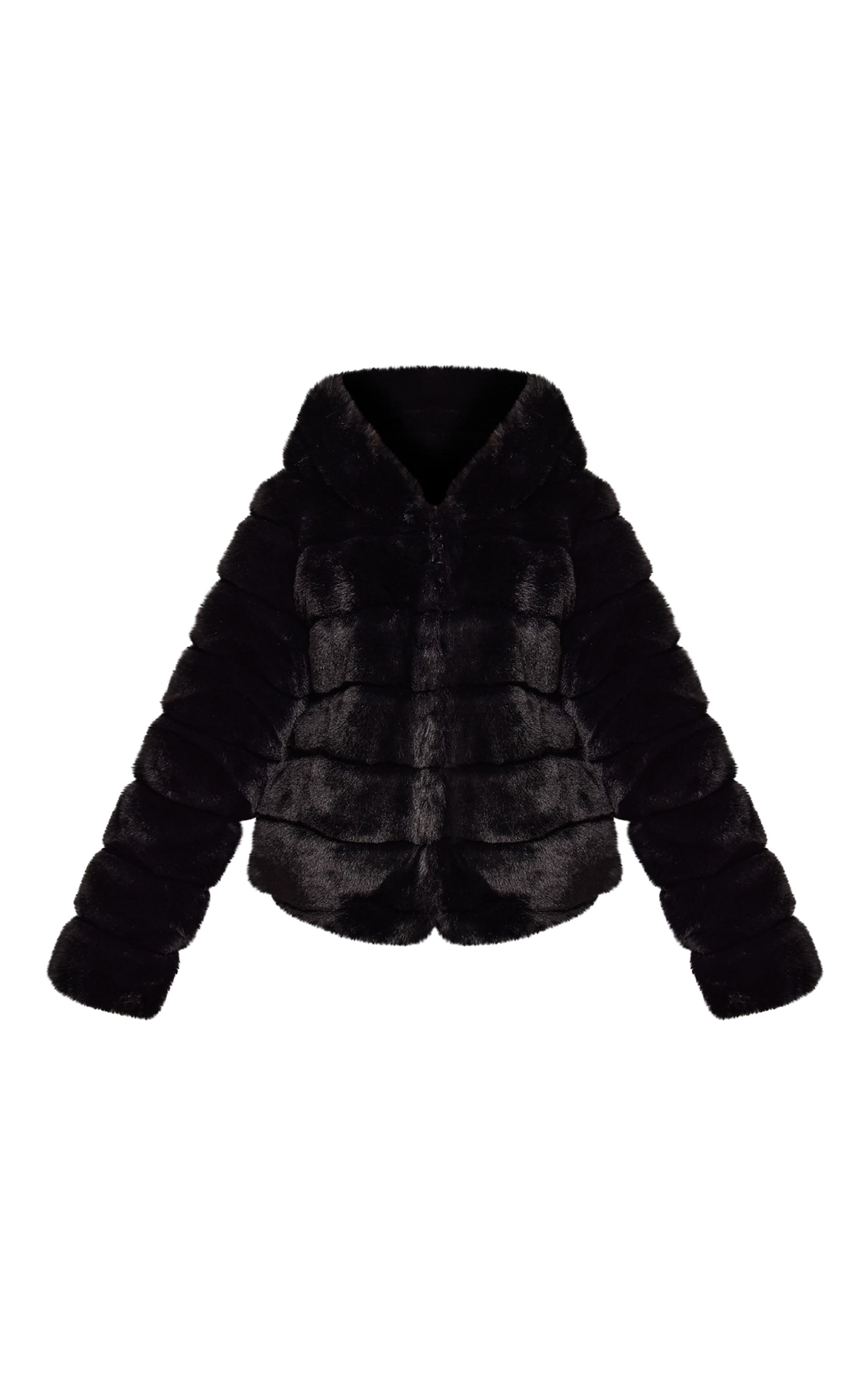 Petite Black Faux Fur Hooded Oversized Coat image 5