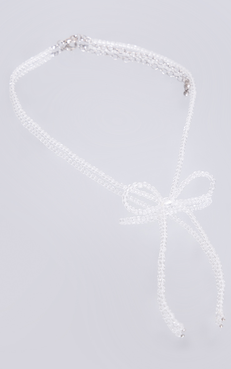 Silver Beaded Bow Statement Necklace image 4