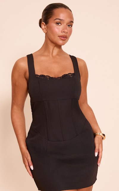 Shape black square neck tailored mini dress