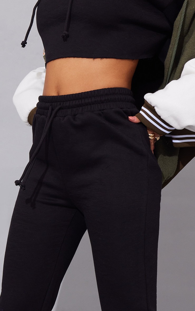 Black High Waisted Flared Leg Track Pant image 4