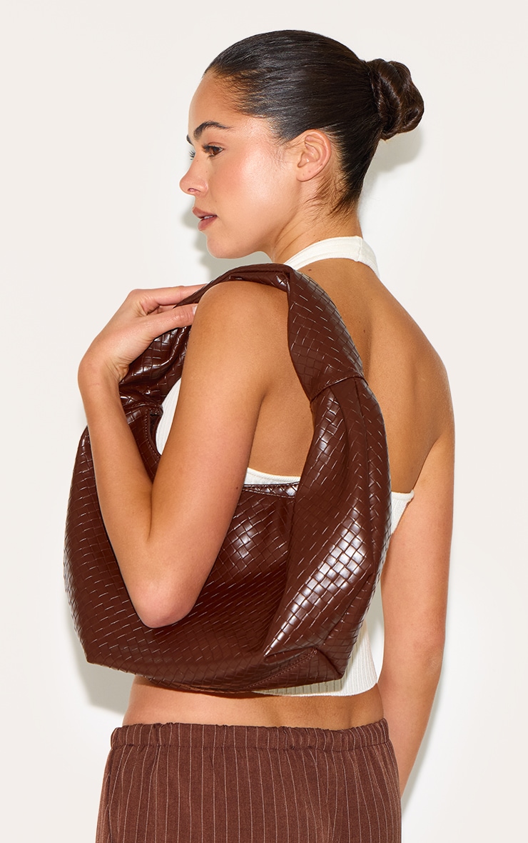 Brown Weave Slouchy Tote Bag image 5