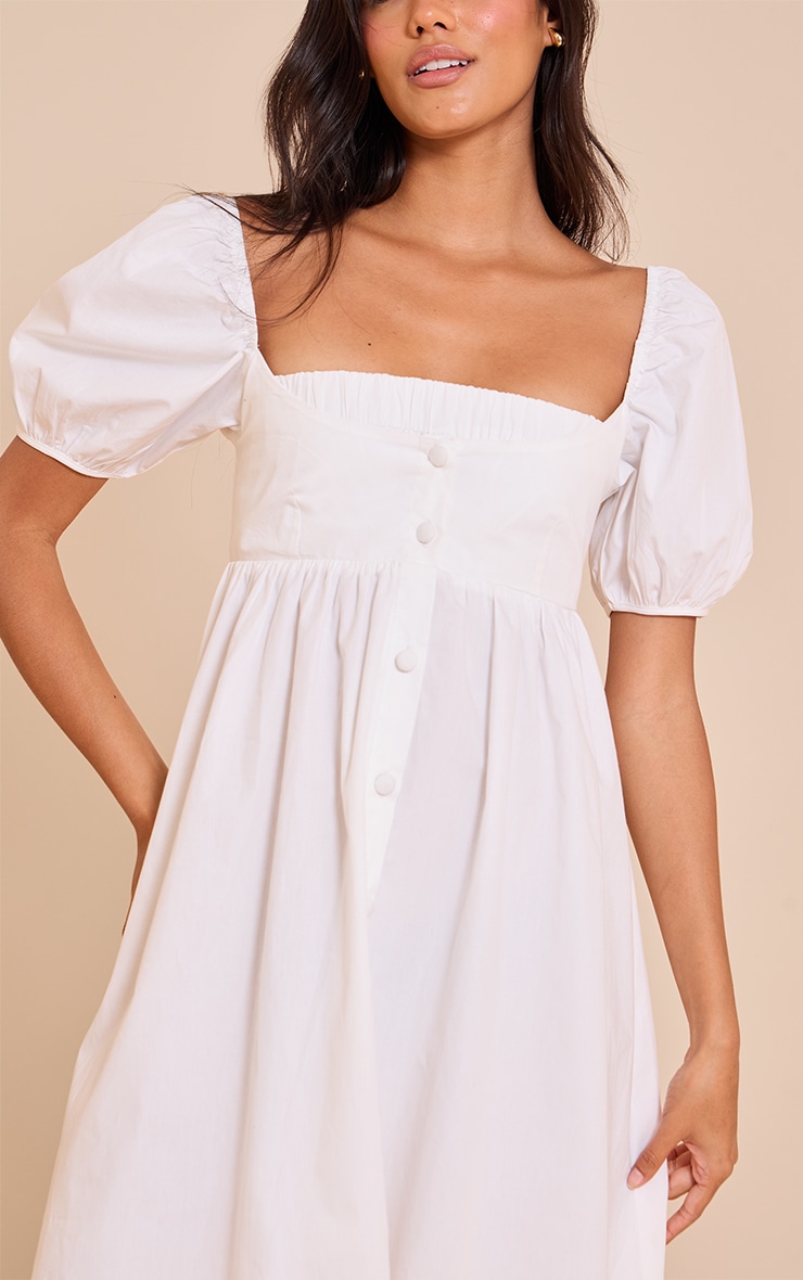 White Cotton Button Down Smock Dress image 4