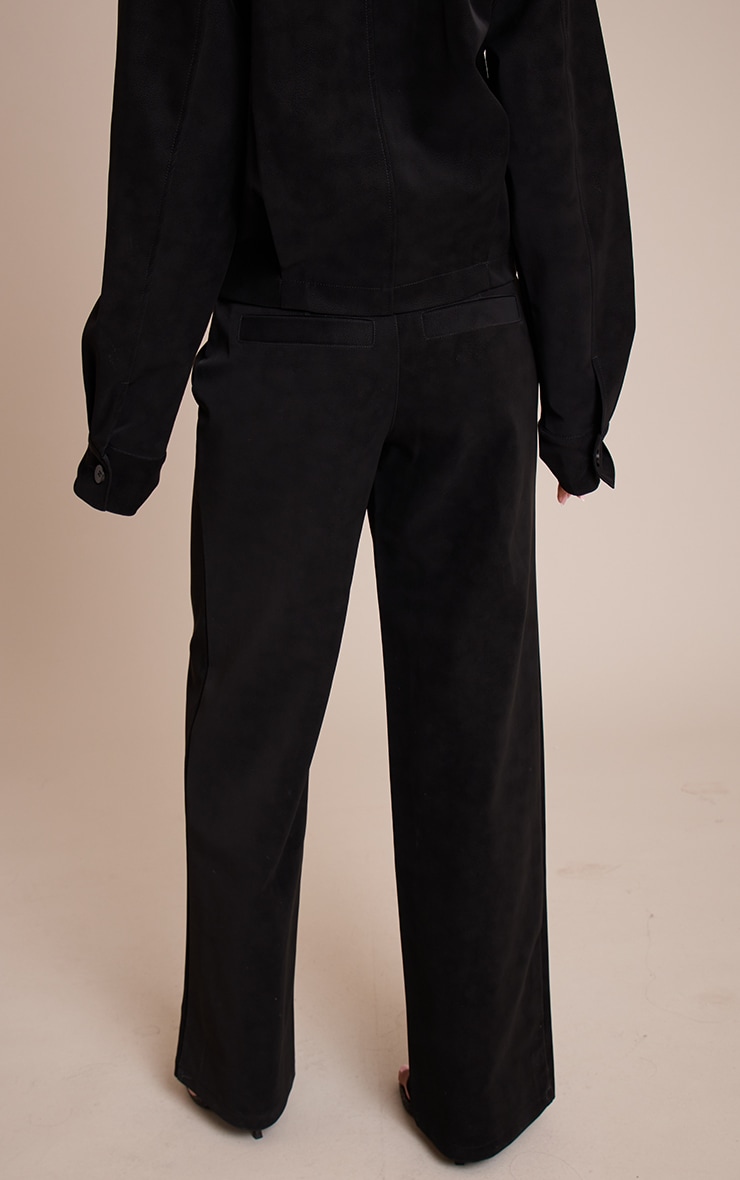 Tall Black Washed Faux Leather Wide Leg Pants image 3