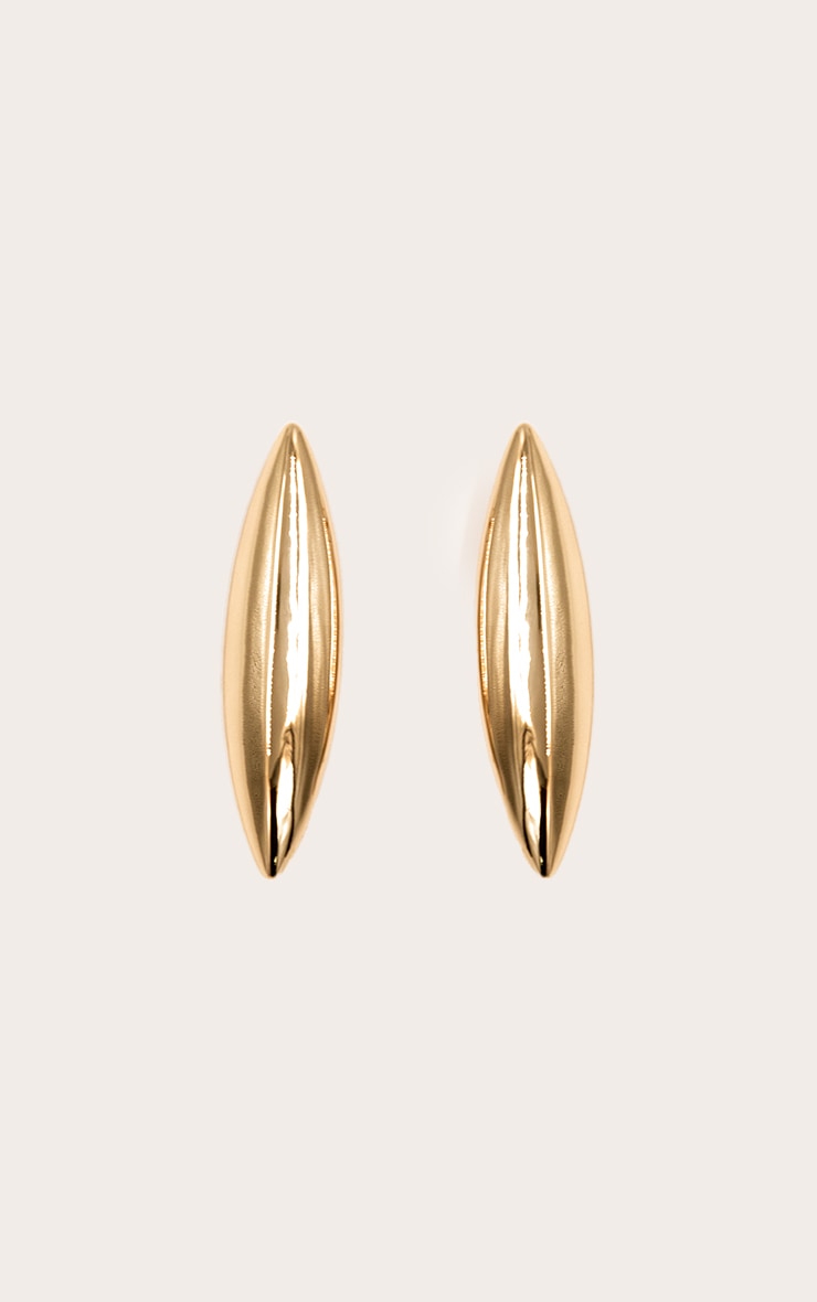 Gold Elongated Petal Stud Earrings image 2
