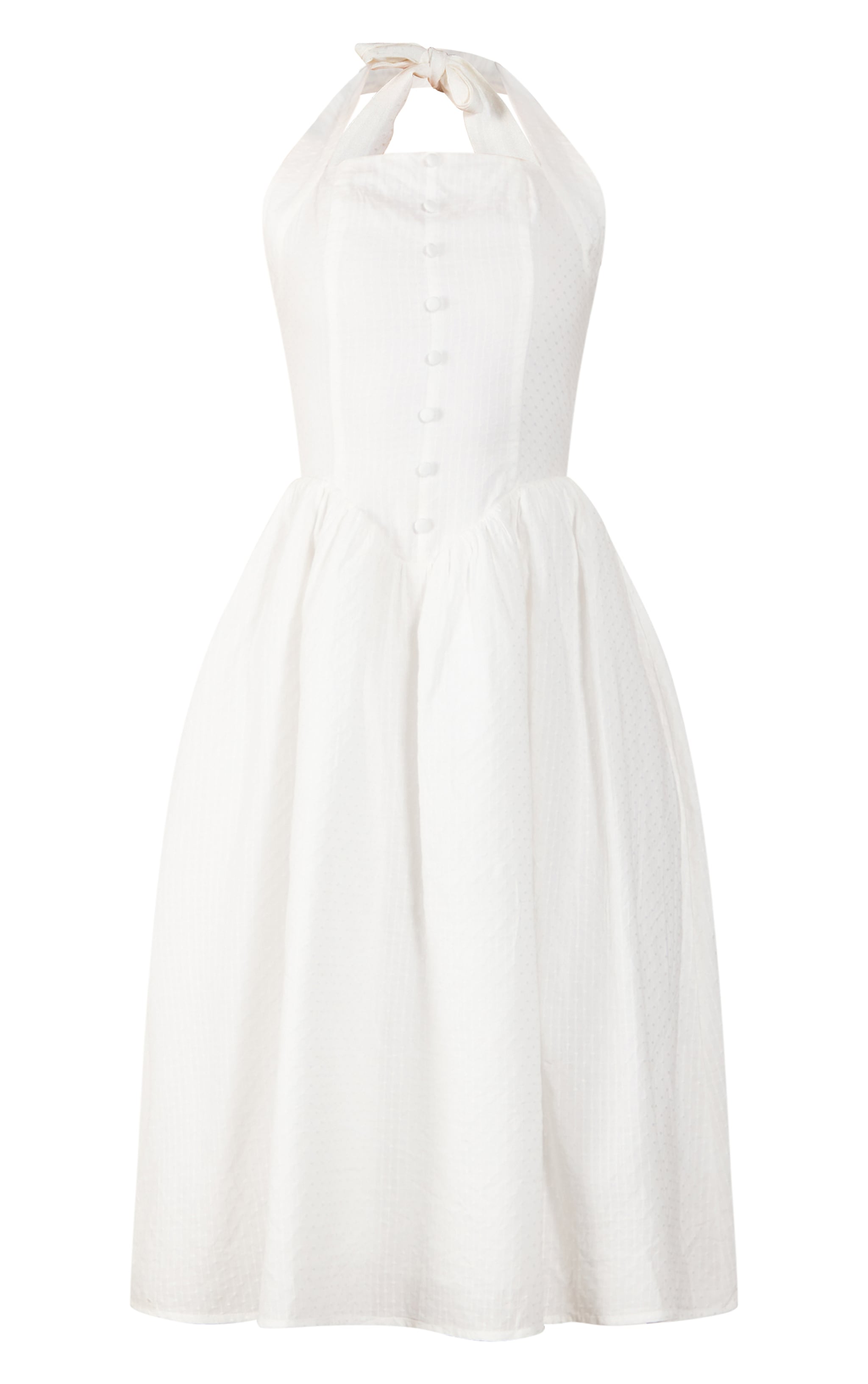 White Embroidered Cotton Halterneck Midaxi Dress image 5