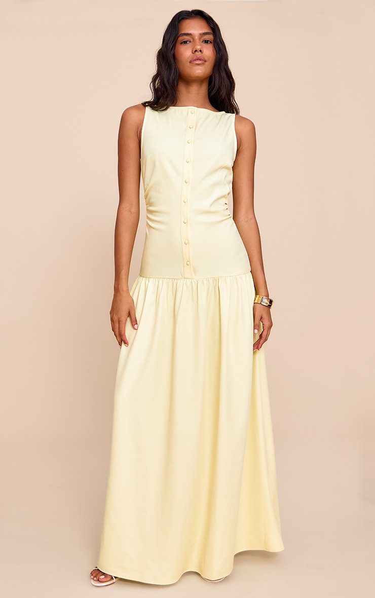 Robe longue tissée jaune citron à boutons et taille tombante image 1