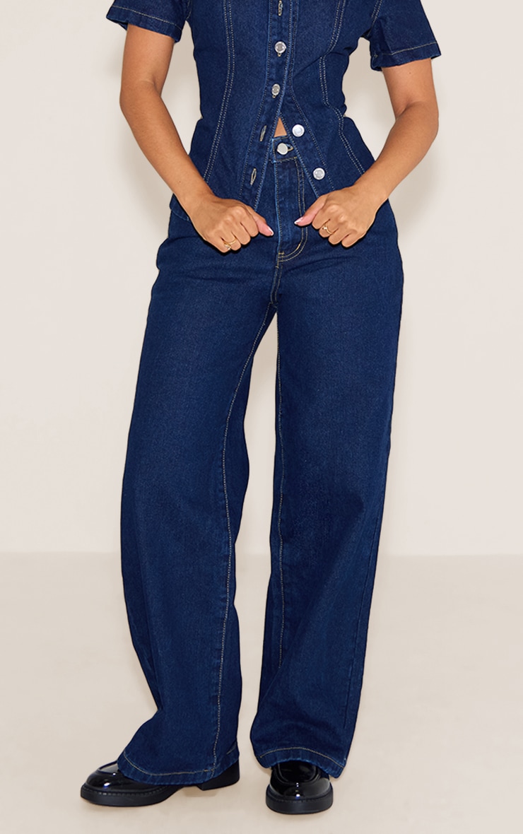 Petite Jean droit bleu indigo délavé à taille mi-haute image 2