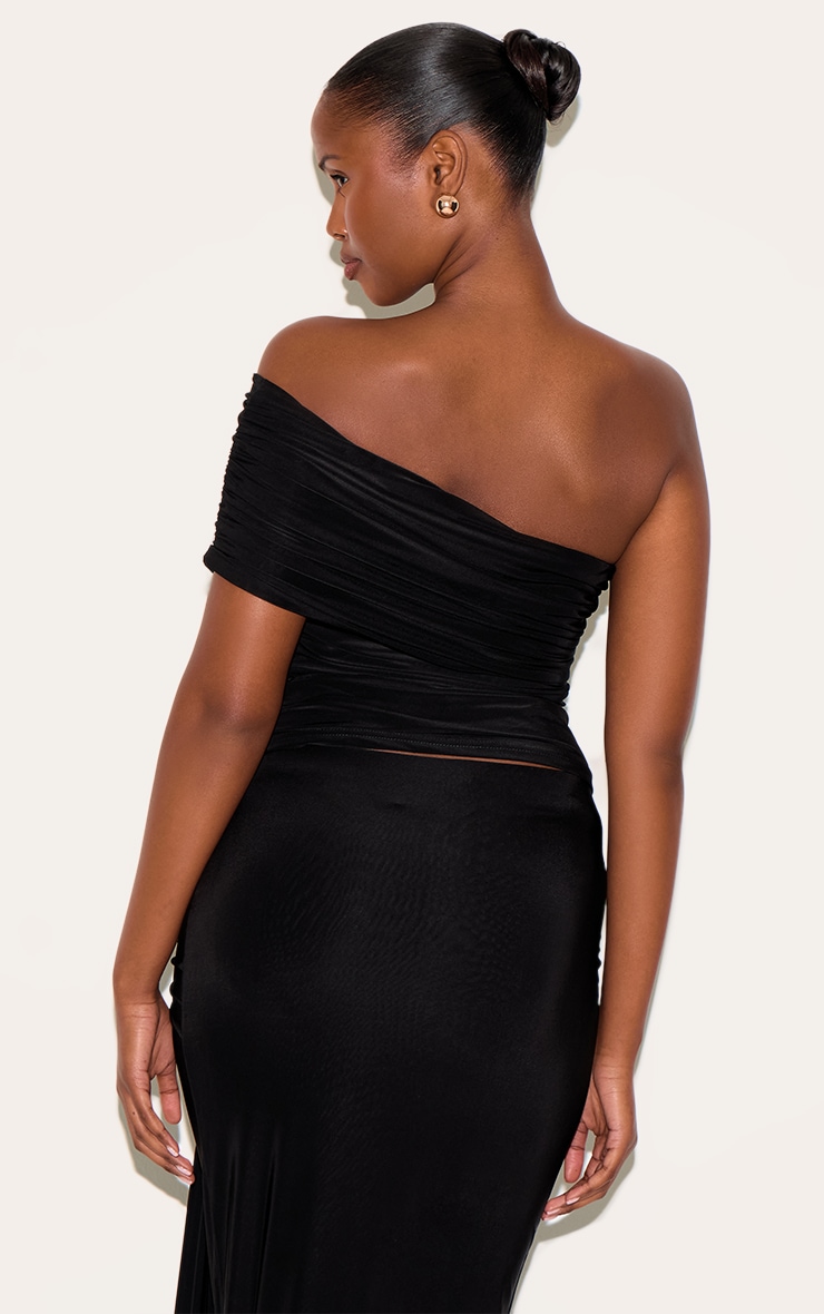 Black Double Layer Slinky Bardot Sleeve Top image 2