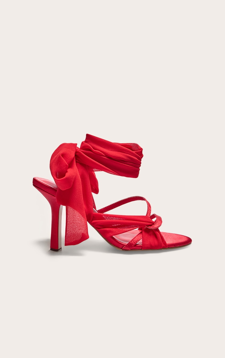 Red Satin Round Toe Ribbon High Heeled Sandals | Footwear