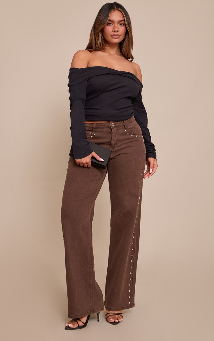 Shape Black Soft Touch Bardot Long Sleeve Top image 3