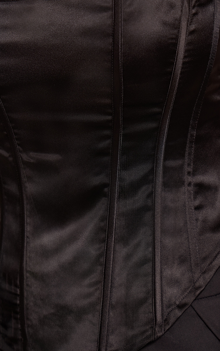 Shape Black Square Neck Satin Longline Corset Top image 4