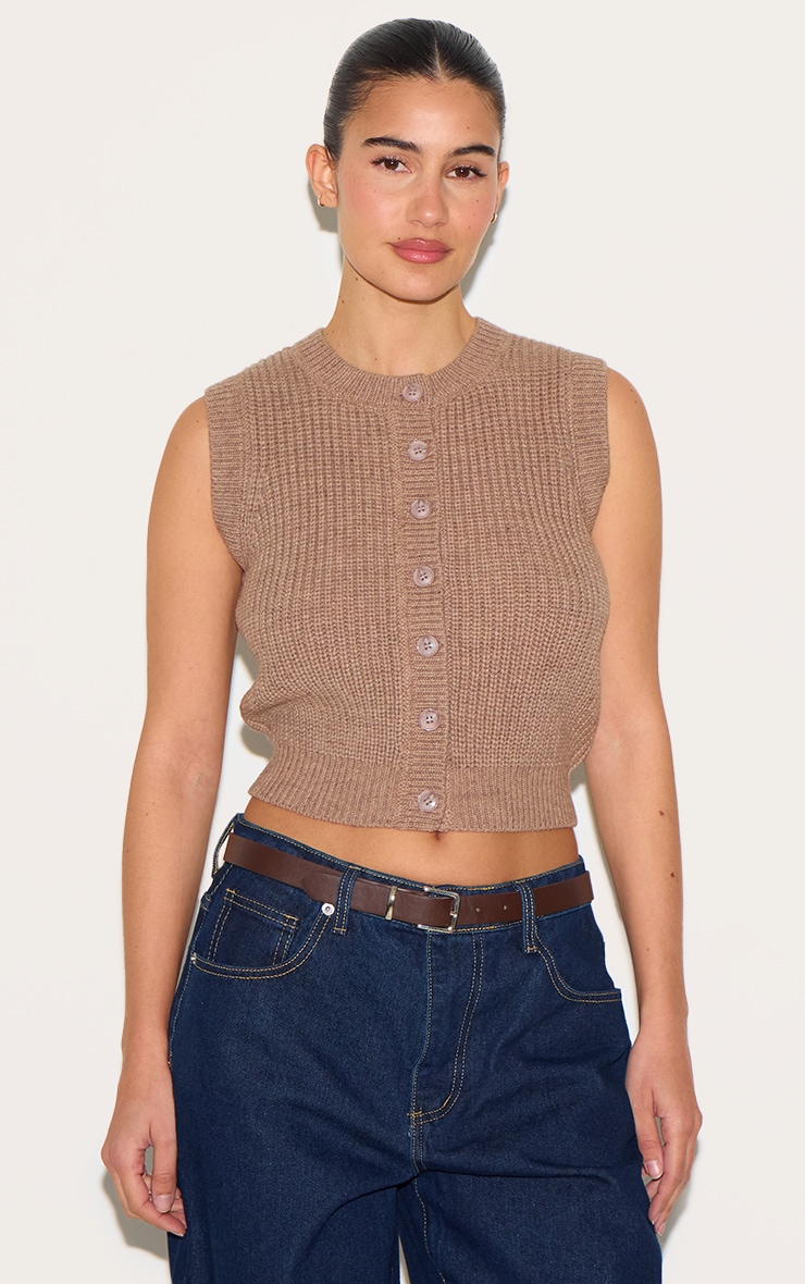 Mushroom Chunky Knit Sleeveless Jumper image 1