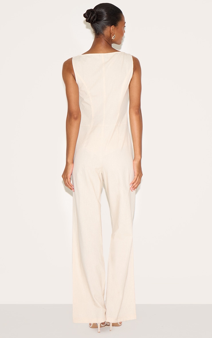 Stone Linen Blend Vest Detail Straight Leg Jumpsuit image 2