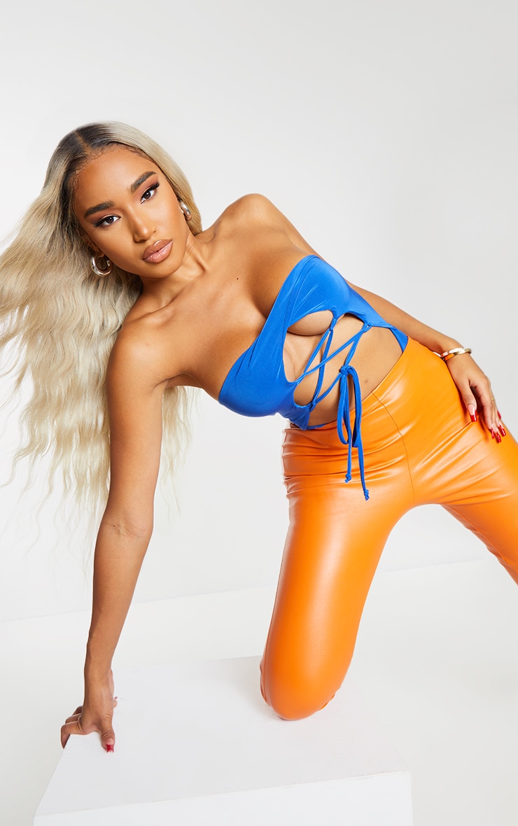 Shape Bright Blue Slinky Lace Up Bandeau Bodysuit Bright Blue